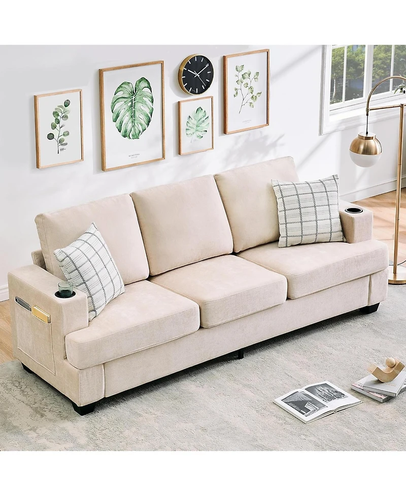 gaomon 89-Inch Modern 3-Seater Sofa Couch with Cup Holders and Side Storage Pockets, Comfy Couches with Deep Seat for Living Room Apartment Lounge