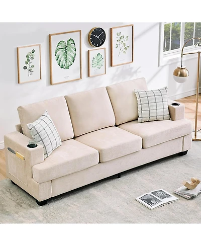 gaomon 89-Inch Modern 3-Seater Sofa Couch with Cup Holders and Side Storage Pockets, Comfy Couches with Deep Seat for Living Room Apartment Lounge