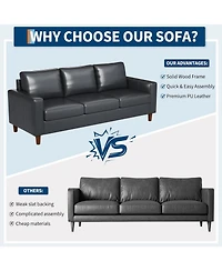 gaomon Mid-Century Modern Sofa, Comfy Faux Leather Couch with Deep Seat, Cozy 3 Seater Couch for Living Rooms Offices Apartments, Easy Assembly