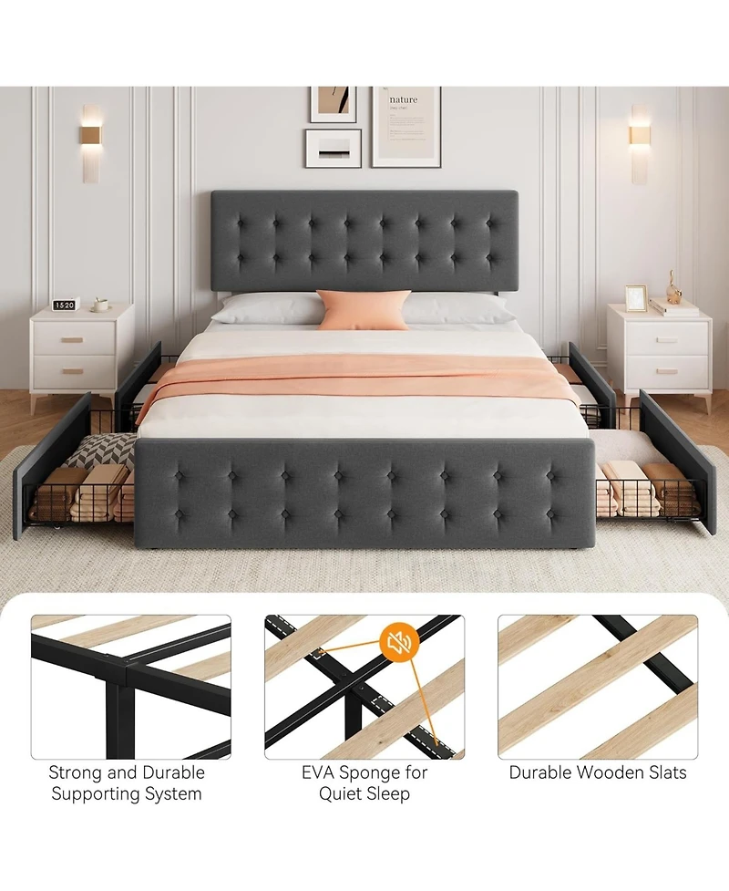 gaomon Bed Frame with 4 Storage Drawers and Headboard