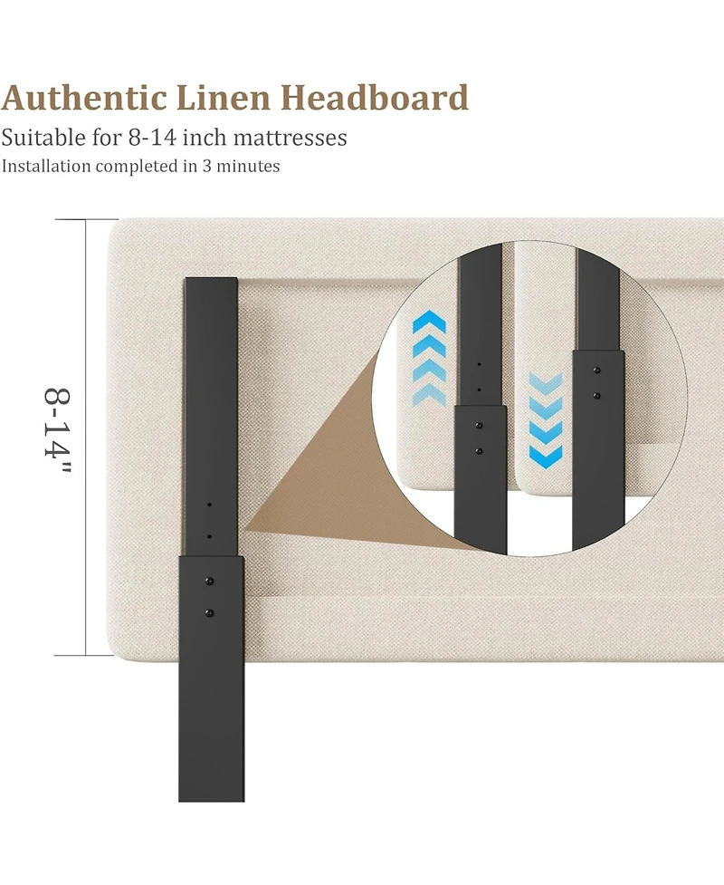 gaomon King Size Upholstered Platform Bed Frame with Adjustable Linen Headboard, Wooden Slats Support, No Box Spring Needed, Easy Assembly