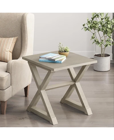 Rainsken Square Nightstand, Modern Bedside Table, Solid Wood End Table, X-Shaped Design for Living Room and Small Spaces