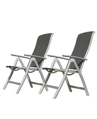 Clihome Patio Folding Chairs Set of 2, Aluminium Frame Outdoor Reclining Patio Chairs Textilene Fabric Seat, Dark Gray