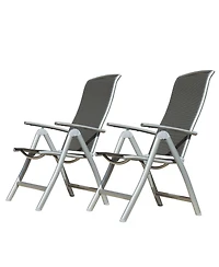 Clihome Patio Folding Chairs Set of 2, Aluminium Frame Outdoor Reclining Patio Chairs Textilene Fabric Seat, Dark Gray