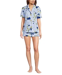 Lands' End Women's Cotton Poplin 2 Piece Pajama Set - Short Sleeve Top and Shorts
