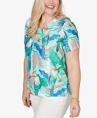 Alfred Dunner Women's Resort Living Toucan Textured Short Sleeve Top