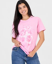 Rebellious One Juniors' Rose Graphic Print Cotton T-Shirt