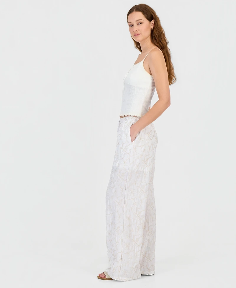 Sincerely Jules Juniors' Floral Embroidered Wide-Leg Drawstring Pants