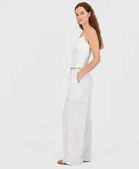 Sincerely Jules Juniors' Floral Embroidered Wide-Leg Drawstring Pants