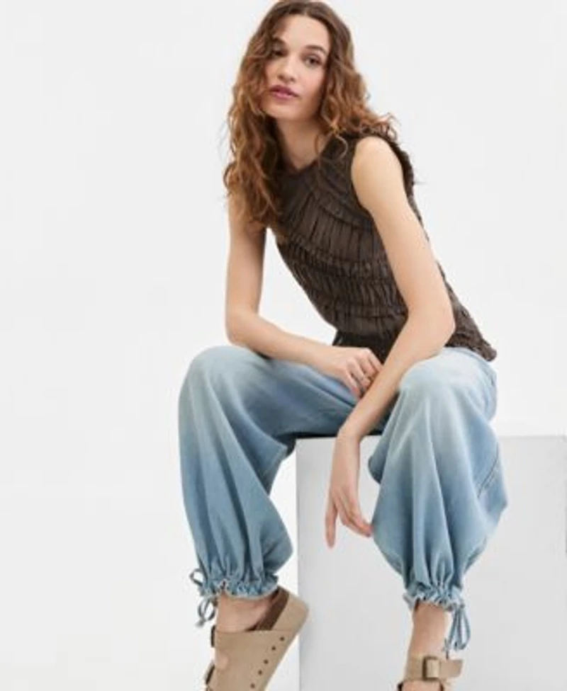 Free People Womens Sleeveless Smocked Tank Top Mid Rise Balloon Jeans