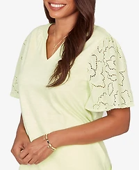 Ruby Rd. Petite Eyelet Sleeve Cotton Jersey Top