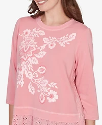 Ruby Rd. Petite Embroidered Terry Scoop Neck Top
