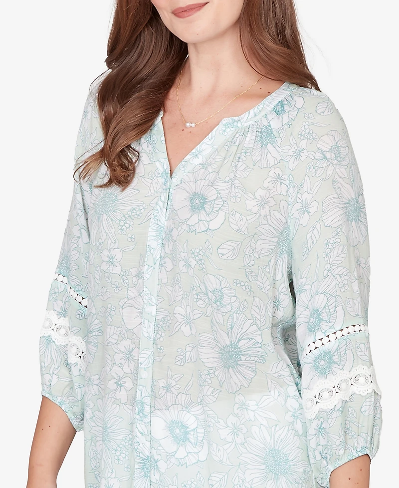 Ruby Rd. Petite Floral Silky Gauze Peasant Top
