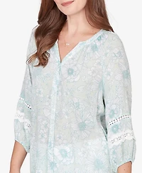 Ruby Rd. Petite Floral Silky Gauze Peasant Top
