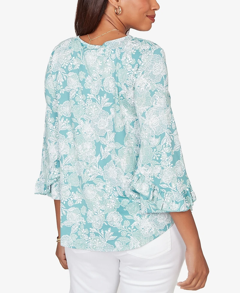 Ruby Rd. Petite Floral Puff Print Ruffle Knit Top