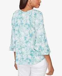 Ruby Rd. Petite Floral Puff Print Ruffle Knit Top