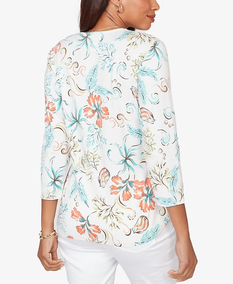 Ruby Rd. Petite Embellished Oceania Floral Knit Top