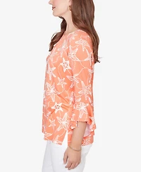 Ruby Rd. Petite Starfish Puff Print Flutter Sleeve Top