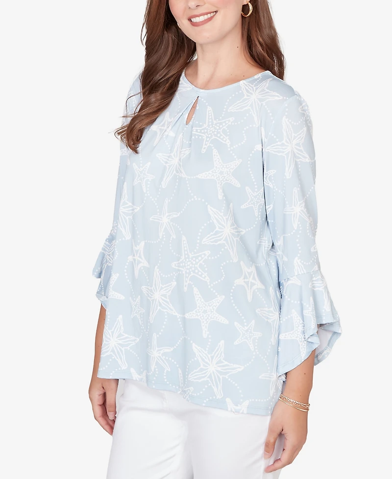 Ruby Rd. Petite Starfish Puff Print Flutter Sleeve Top