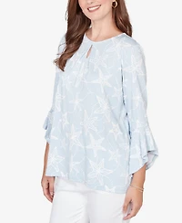 Ruby Rd. Petite Starfish Puff Print Flutter Sleeve Top