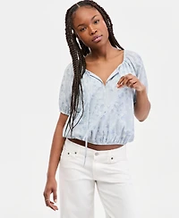 Lucky Brand Women's Printed Short-Sleeve Bubble Top