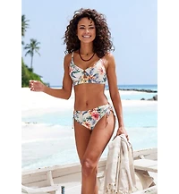 Lascana Women's Tropical Print Mid Rise Bikini Swimsuit Bottom