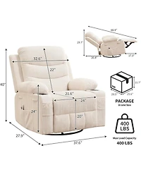 gaomon Nursery Recliner Chair, Oversized Corduroy Manual Glider with 360° Swivel, Rocking, Massage & Heat