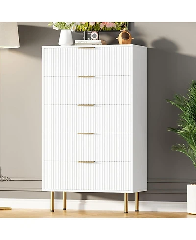 gaomon Fluted 5 Drawer Dresser with Wide Drawers, Modern Wooden Storage Chest for Living Room, Entryway