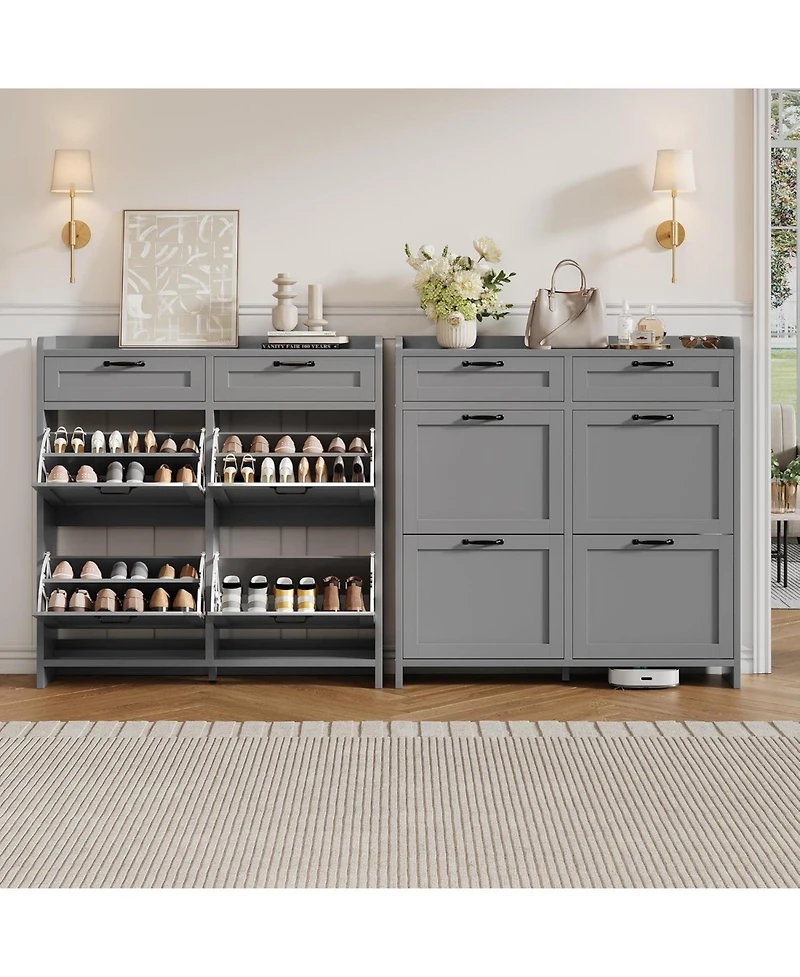 gaomon Shoe Cabinet with 4 Flip Drawers & 2 Top Drawers, Wooden Organizer Adjustable Shelf