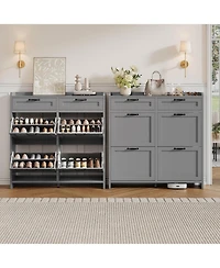 gaomon Shoe Cabinet with 4 Flip Drawers & 2 Top Drawers, Wooden Organizer Adjustable Shelf