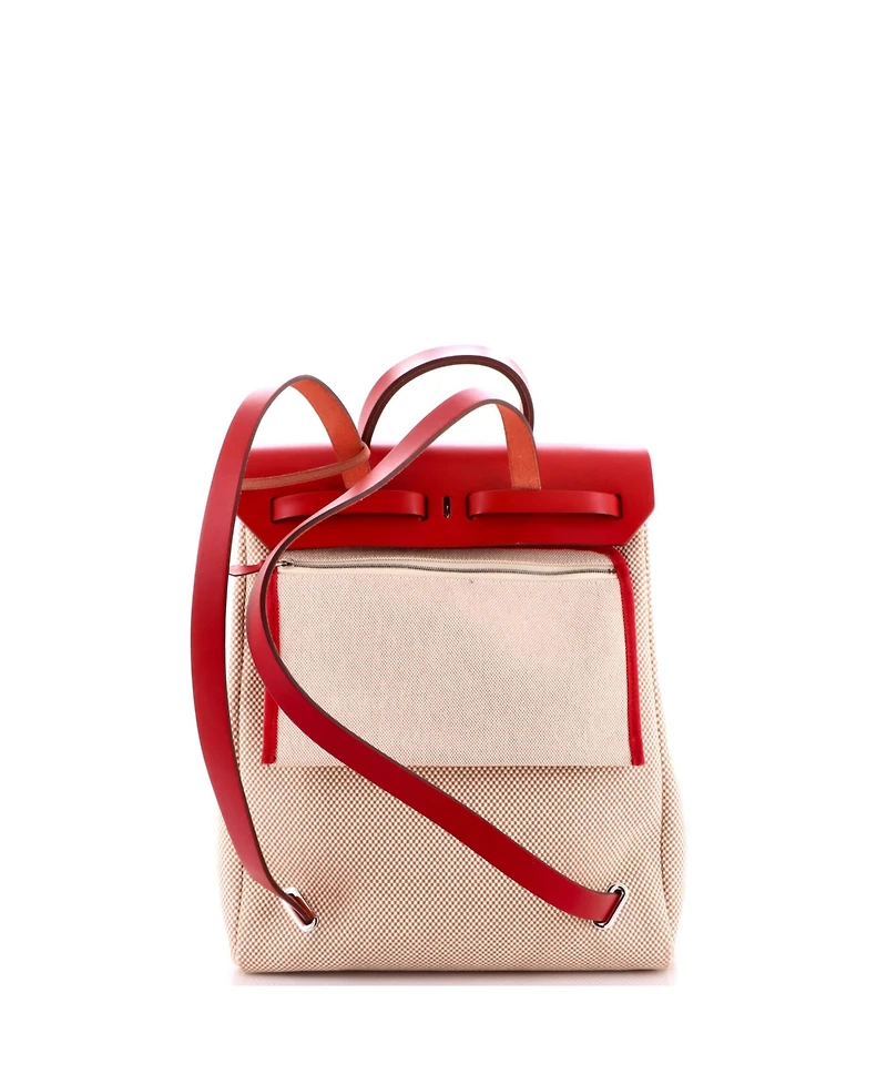 Pre-Owned HERMES Herbag A Dos Zip Backpack Toile and Leather