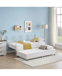 gaomon Twin Daybed with Trundle, Metal Daybed with Pullout Trundle and 6 Casters, Steel Slat Support Sofa Bed for Living Room, Bedroom, Guest Room