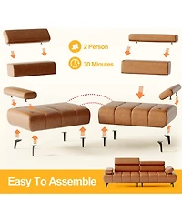 gaomon 86'' Futon Sofa Bed, 3 Seater Pu Faux Leather Futon Sleeper Couches Sofa with Adjustable Sofa Backrest and 6-position adjustable headrest