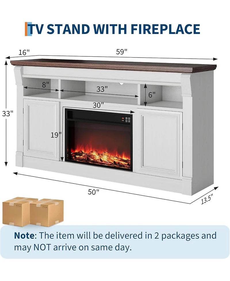 gaomon 58" Farmhouse Wood Fireplace Tv Stand with Open Storage Cabinets Entertainment Center for TVs up to 75"