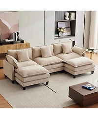 gaomon 112" Modular Sectional Sofa, U-Shape Cloud Couch/Deep Seat/Armrest/Plush Corduroy Fabric, No Assembly Required, Space-Saving