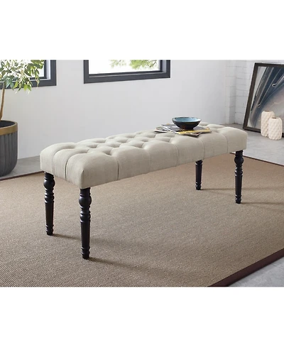 Streamdale Furniture Fabric Tufted Turned Leg Dining Bench, Tan