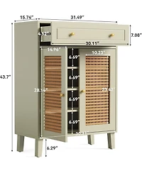 Rainsken Mint Green Shoe Cabinet, 4-Tier Rattan Shoe Rack, Freestanding Shoe Storage Organizer with Adjustable Shelf and Drawer for Entryway, Hallway