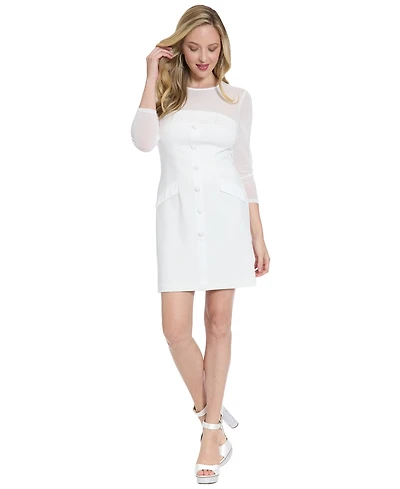 London Times Women's Tuxedo Illusion Crew Neck Short Dress