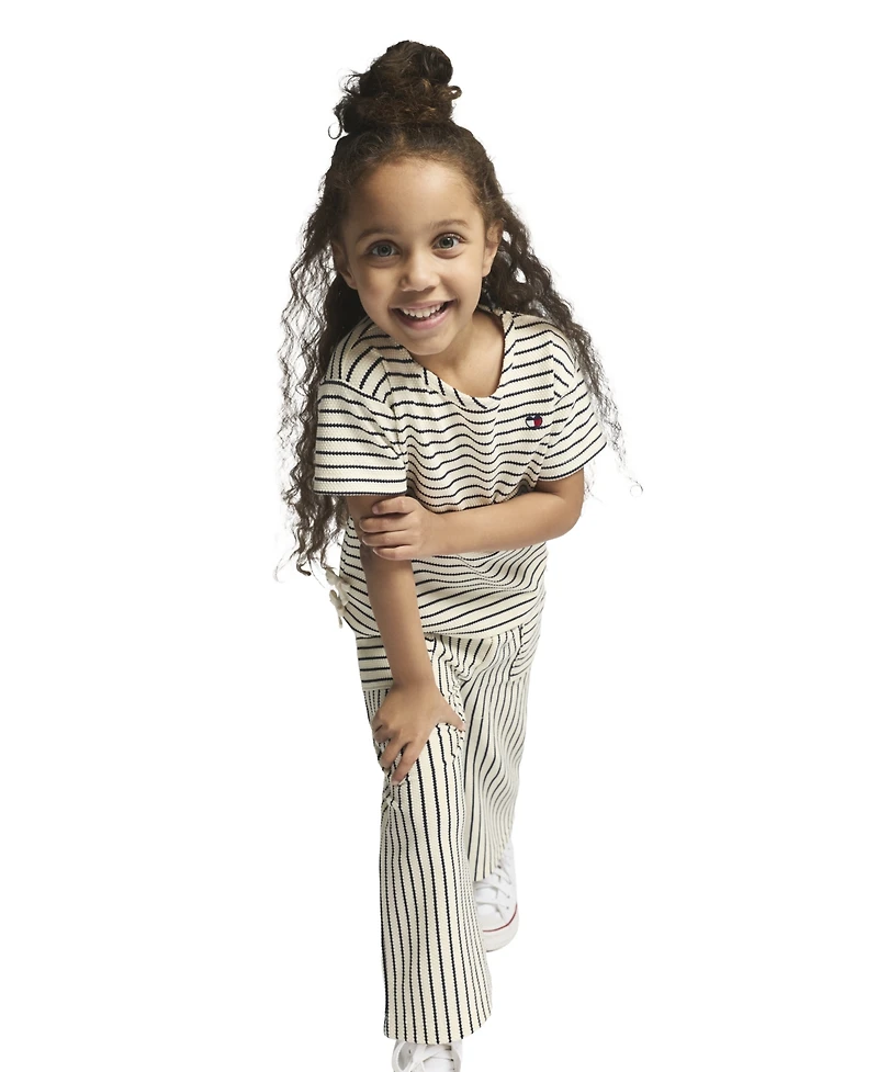 Tommy Hilfiger Girls' 4-6x Round Neck Top and Wide Leg Pants, 2-Peice Set
