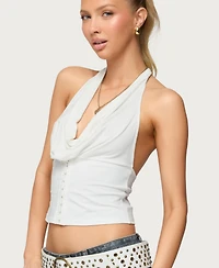 Edikted Women's Hook & Eye Cowl Neck Halter Top