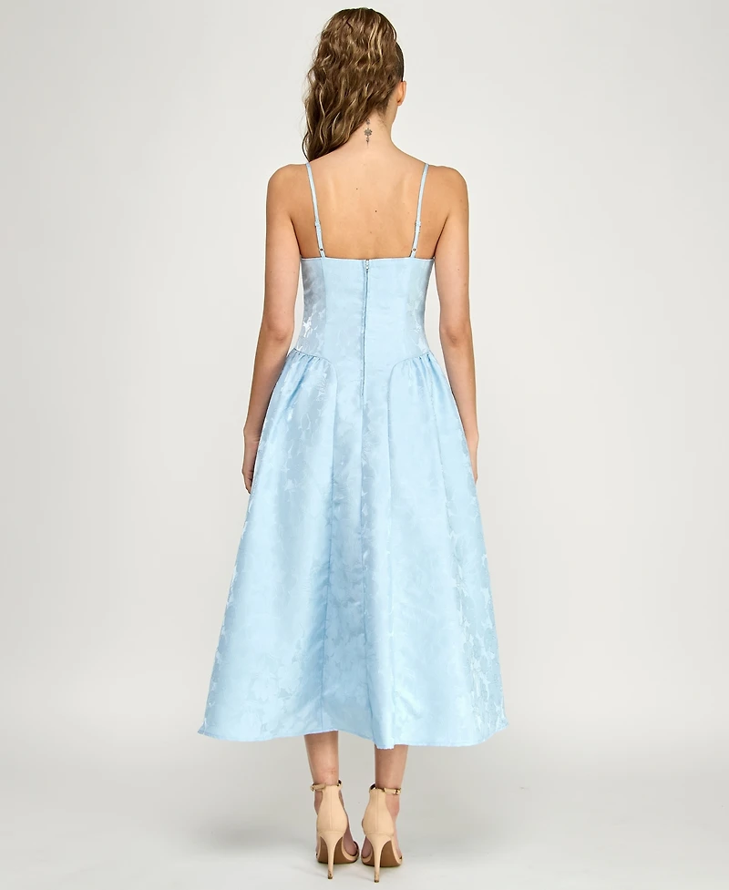 Alex & Sophia Women's Floral Jacquard Scoop Neck Midi Dress