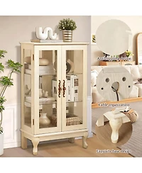 Yigii Antique Display Cabinet with Lighted Glass Doors and Mirrored Panel