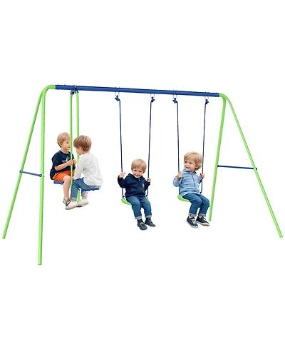 Hongge Outdoor Metal Swing Set with Two Seats and Glider