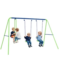 Hongge Outdoor Metal Swing Set with Two Seats and Glider