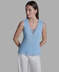 Bcbg Women's V-Neck Lace Detail Pull-On Top