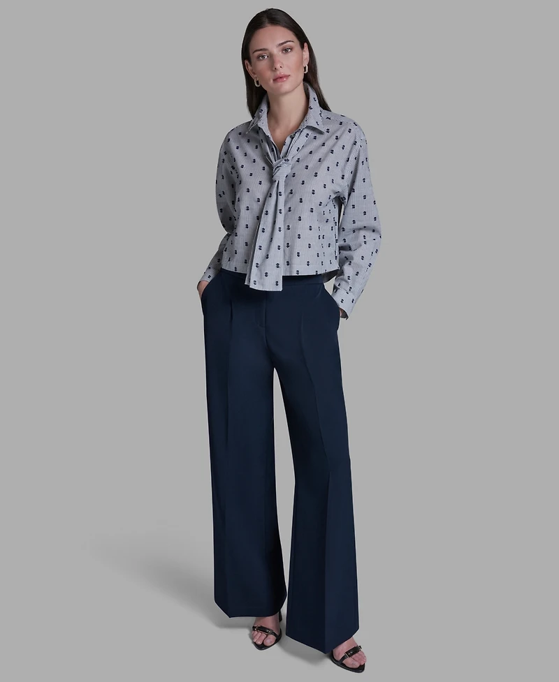 Bcbg Women's Tie-Neck Long-Sleeve Stripe Top