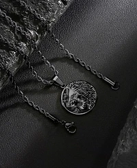 Rhona Sutton Men's Stainless Steel Black Plated Lion Coin Pendant Necklace