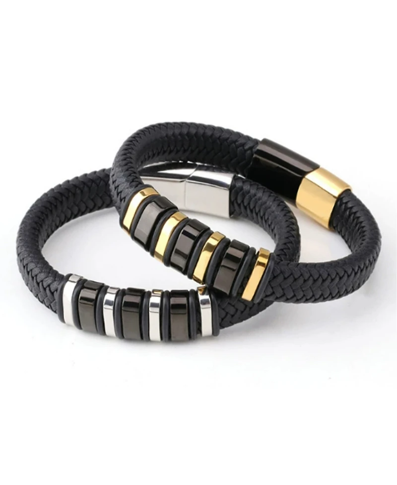 Rhona Sutton Men's Imperium Gold-Tone Leather & Stainless Steel Bracelet