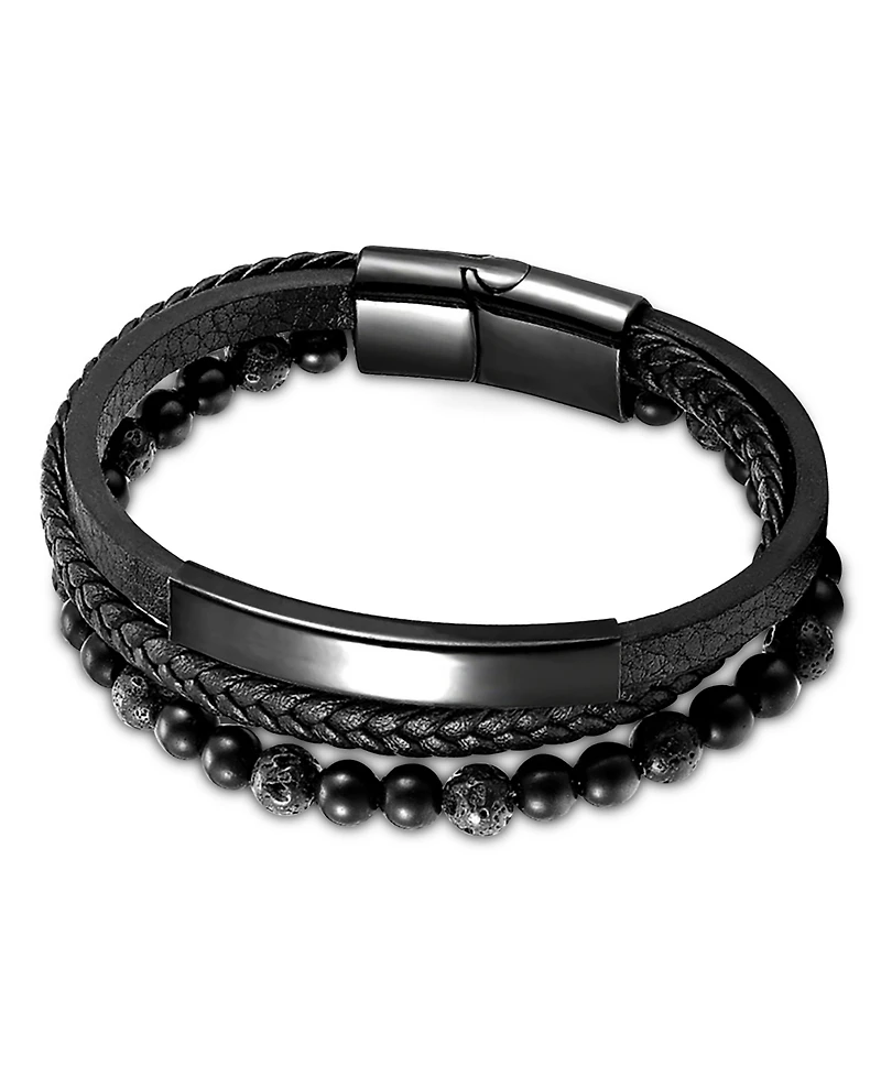 Rhona Sutton Men's Varen Cuff Leather Bracelet in Stainless Steel