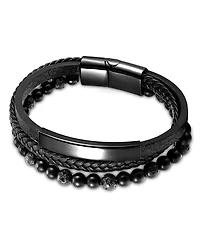 Rhona Sutton Men's Varen Cuff Leather Bracelet in Stainless Steel